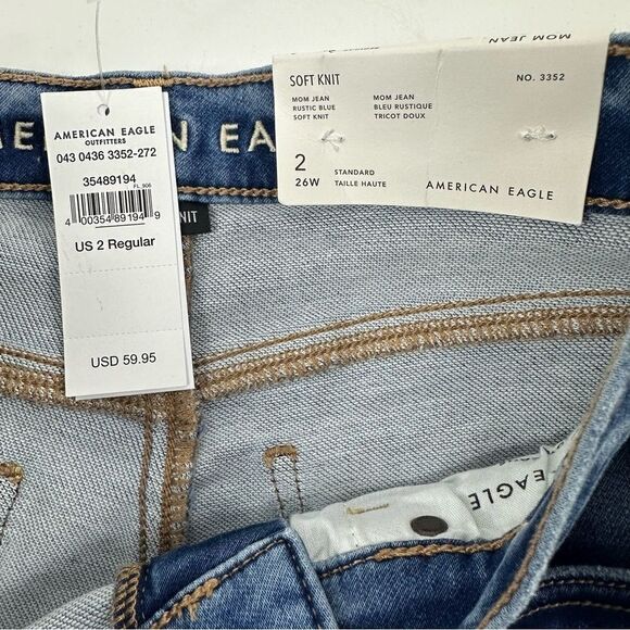 AMERICAN EAGLE Mom Blue Distressed Jeans sz 26 R NWT - Picture 7 of 9